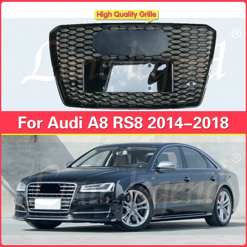 

For RS8 Style Grille For AUdi A8 2014 2015 2016 2017 2018 Upgrade Glossy Black Grille Ventilation Net High quality ABS Material