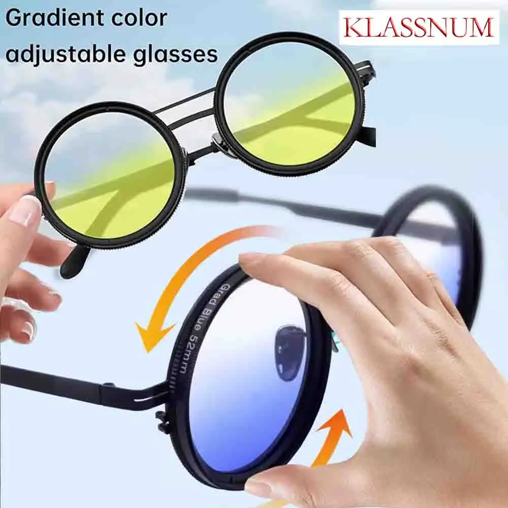 

KLASSNUM солнцезащитные очки в стиле стимпанк ND9, регулируемые солнцезащитные очки с затемнением, уличные поляризационные мужские круглые очки для рыбалки UV400