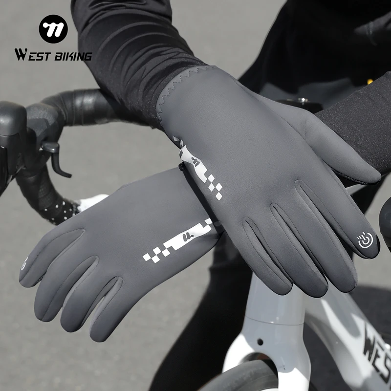 WEST BIKING Winter Cycling Gloves Fleece Lined Touchscreen Anti Slip MTB Road Bike Gloves Unisex Windproof Full Finger Gloves