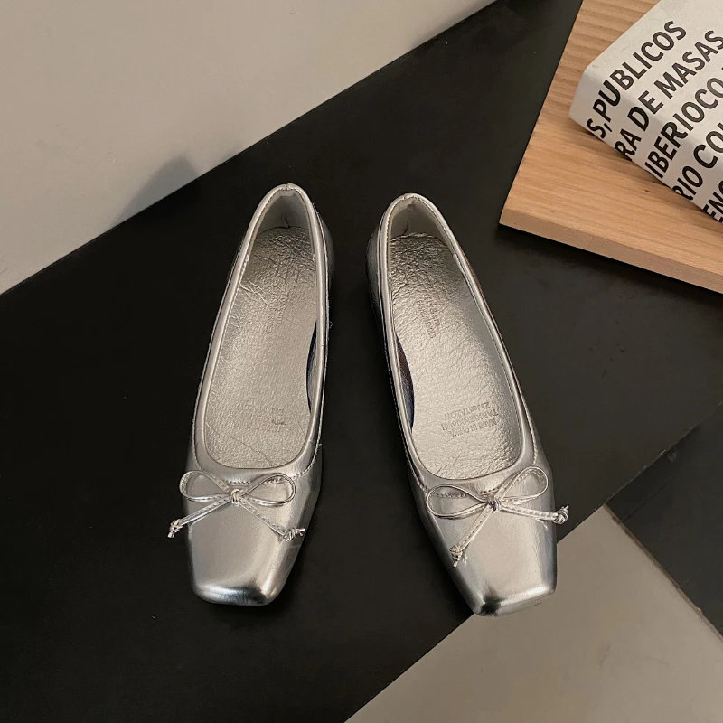 Spring Bowtie Ballet Shoes Shallow Slip On Women Flat Loafers Shoes Ladies Casual Outdoor Ballerina ShoesLow heel solid color