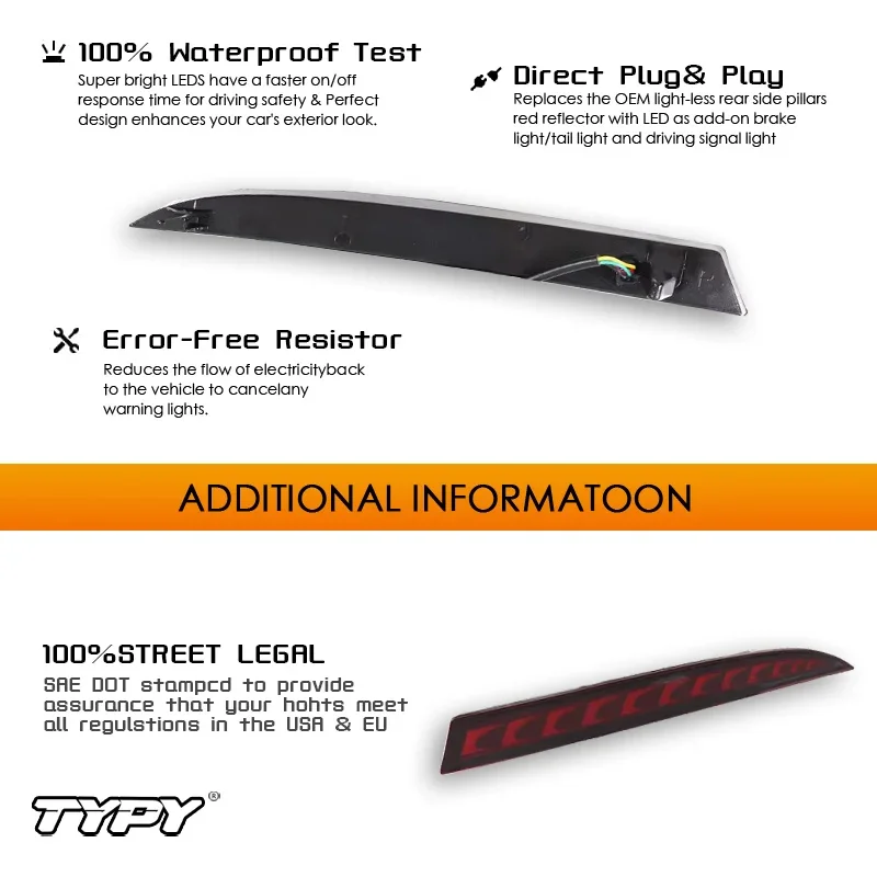 

TYPY For Honda HR-V XRV 3-in-1 Functions 12V LED Bumper Light Rear Fog Lamp Brake Light Dynamic Turn Signal 2022-2023