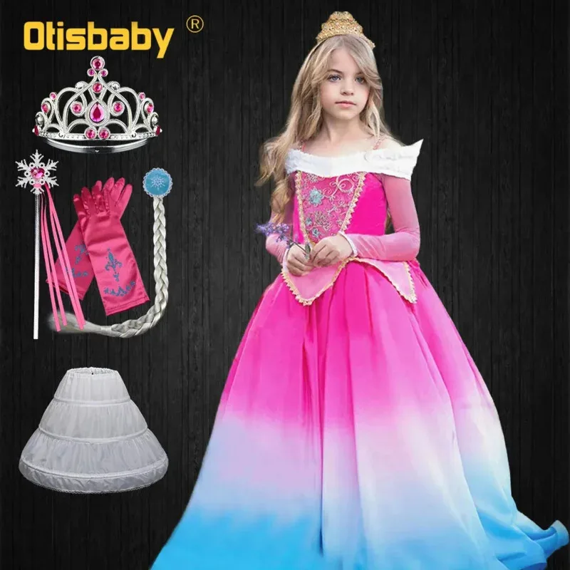 

New kids pink Aurora dress Christmas Sleeping Beauty princess dress up disguise girls carnival costume Fantasia Aurora Infantil