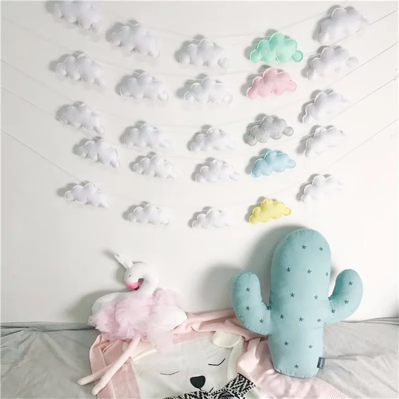 Nordic Felt Cloud Garlands String Wall Hanging Decoration Kids Room Baby Bed Curtain Hanging Ornaments Party Banner Photo Props