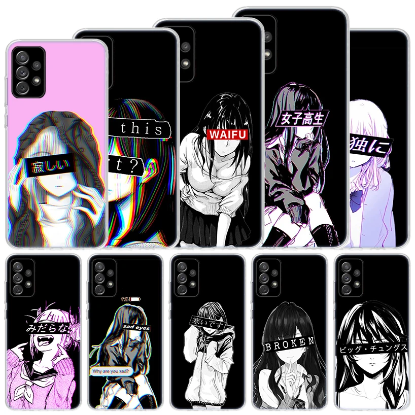 Sad Anime Aesthetic Senpai Soft Case For Samsung Galaxy A51 A71 A50 A70 A21S Phone Cover A30 A20E A10 A31 A41 A6 A7 A8 A9 Shell