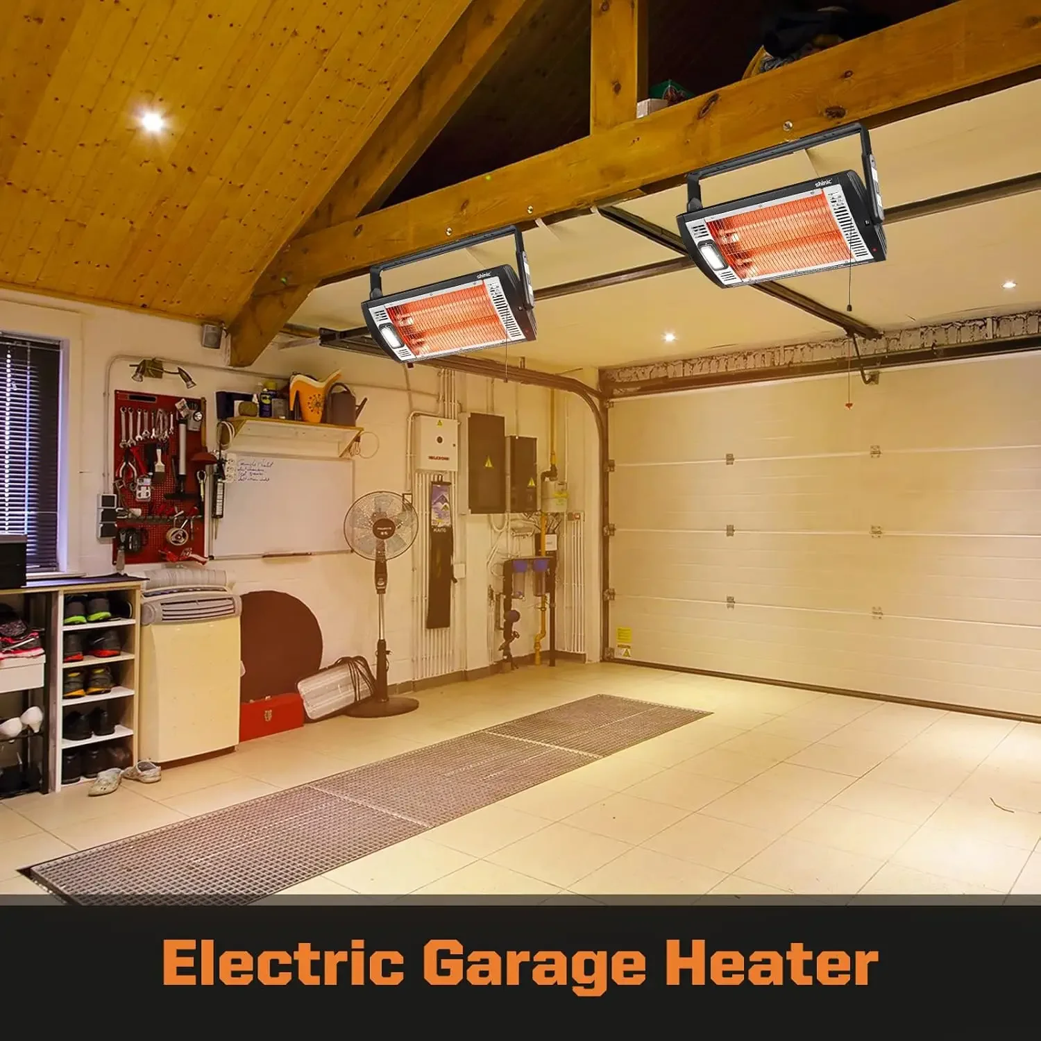 2 Packs Electric Garage Heaters, 1500W/750W Ceiling Mounted Heater Radiant Heaters with Halogen Light, 90 Degree Rotation, 5 Mod