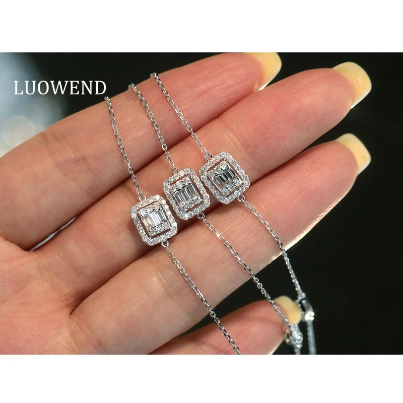 

LUOWEND 100% 18K White Gold Bracelet Elegant INS Style 0.58carat Real Natural Diamond Bracelet for Women High Wedding Jewelry