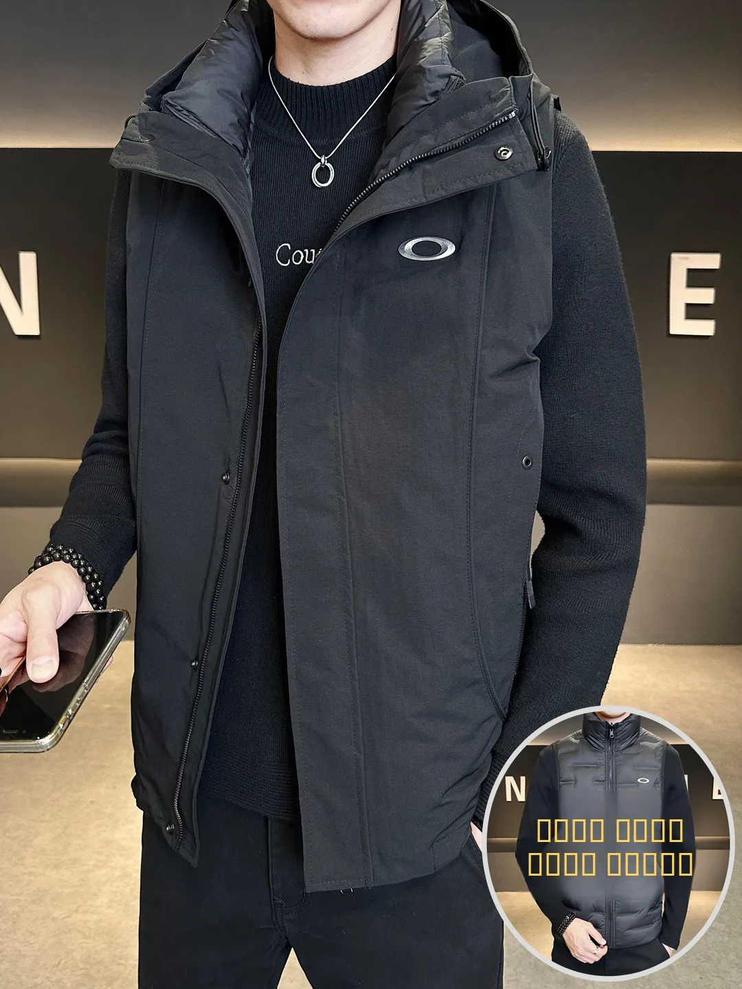 

Мужской зимний универсальный теплый пуховый жилет серии Tee-in-One, который можно носить отдельно, повседневный свободный топ, модный, из полиэфирного волокна