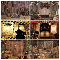 Western Cowboy Background Wild West Farm Barn Wooden Door Horse Haystack Log Cabin Baby Portrait Birthday Party Photo Background