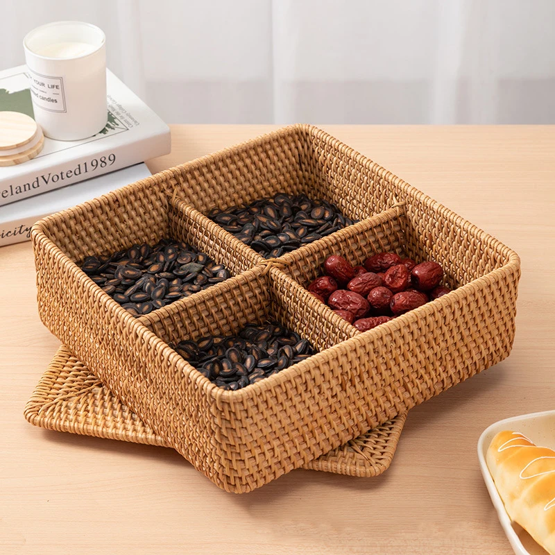 

Плетеная корзина для хранения фруктов из ротанга, сухофрукты, хранилище для конфет, плетеная корзина из ротанга, отдельная корзина для хранения