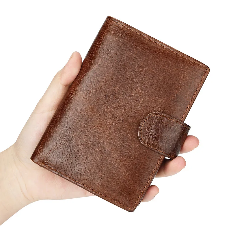 New Brand Men\'s Wallet RFID 100% Genuine Cow Leather Short Card Holder Man Purse Male Vintage Pocket Wallet For Men