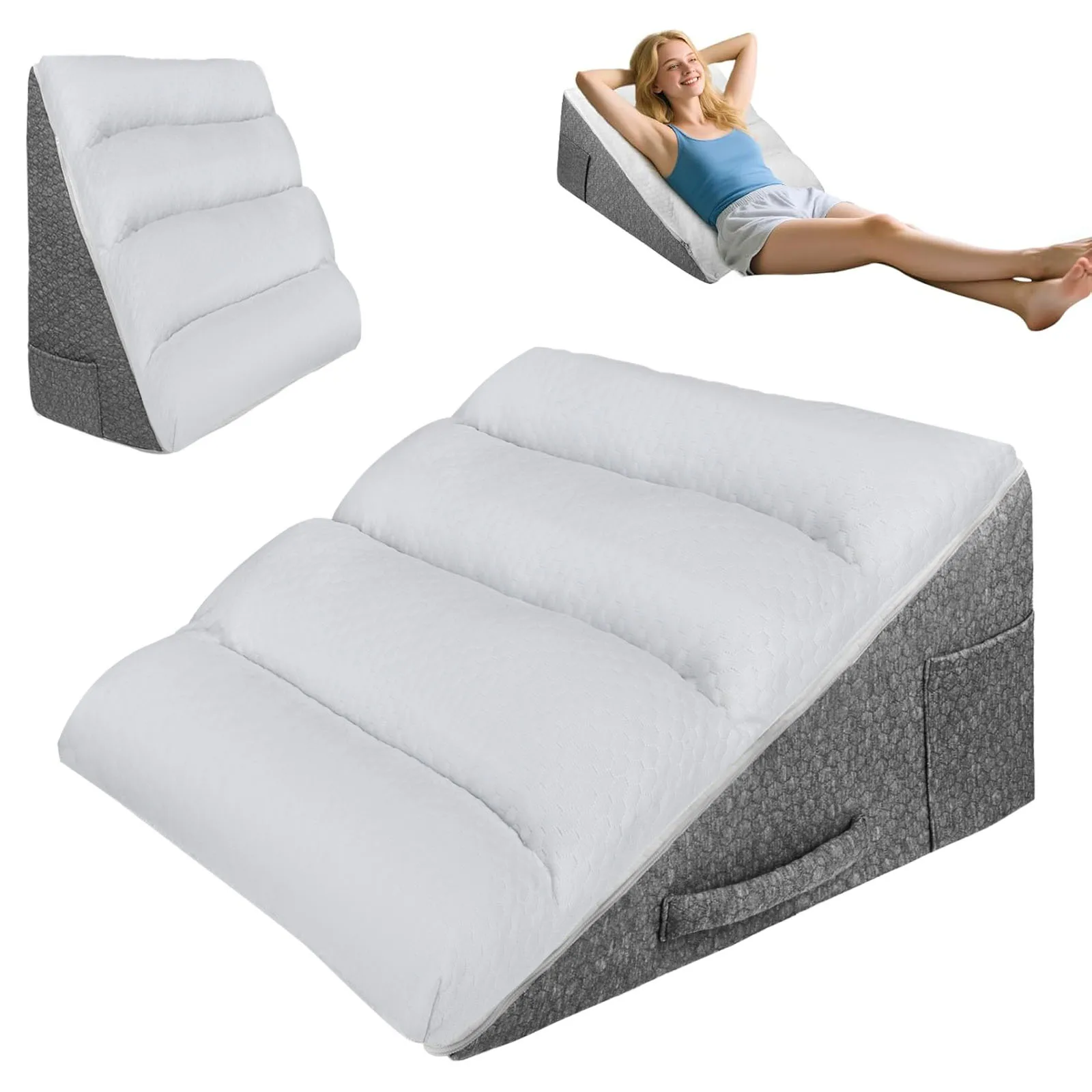 Almohada de cuña para dormir, parte superior de espuma viscoelástica suave, almohada triangular, posicionadores corporales para elevación de piernas, alivio de ronquidos
