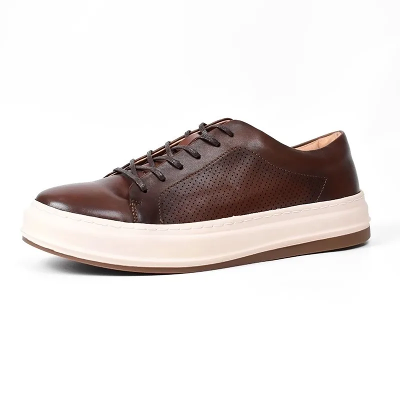

High End Fashion Genuine Leather Casual Shoes Men's Spring Summer Outdoor Breathable Sport Shoes Male Derby Flats Sneakers
