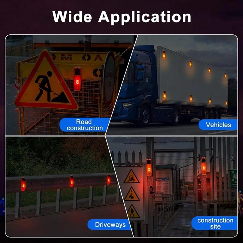 B37B-Solar Warning Lights, Bright Solar Strobe Lamp Magnetic Base, Waterproof LED Beacon Safety Light Outdoor 4 Pack
