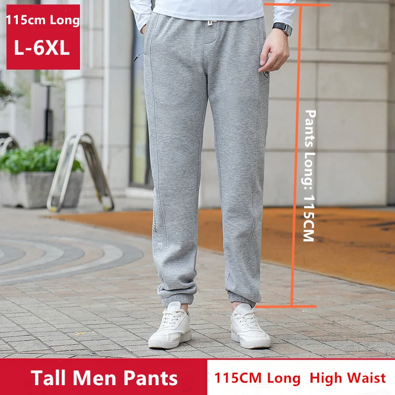 115CM Long Sweatpants Tall Men High Waist Loose Warm Stretched Joggers Plus Size 6XL 5XL 4XL Track Pants Fleece Sports Trousers