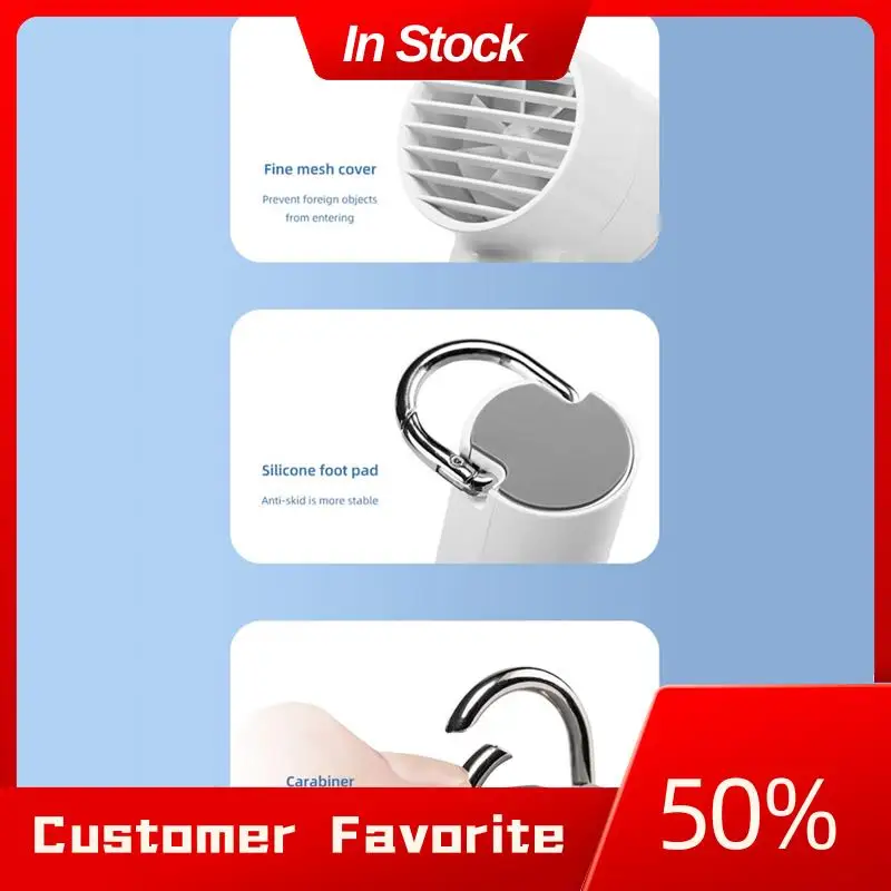 AT03 Top White Handheld Turbo Ice Fan With Hook, USB Operated Mini Fan With 5 Adjustable Speeds And Ice Compress Feature