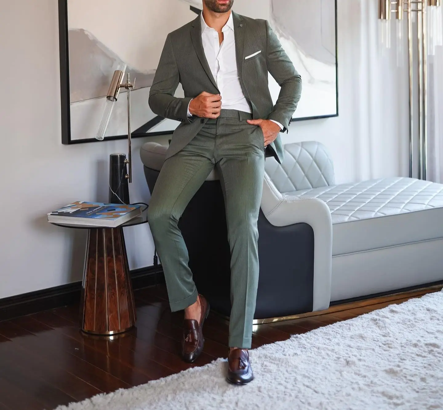 

Olive Green Suits For Men Slim Fit Wedding Tuxedos Bridegroom Formal Wear Custom 2023 New Arrival 2 Pieces Jacket+Pants Costume