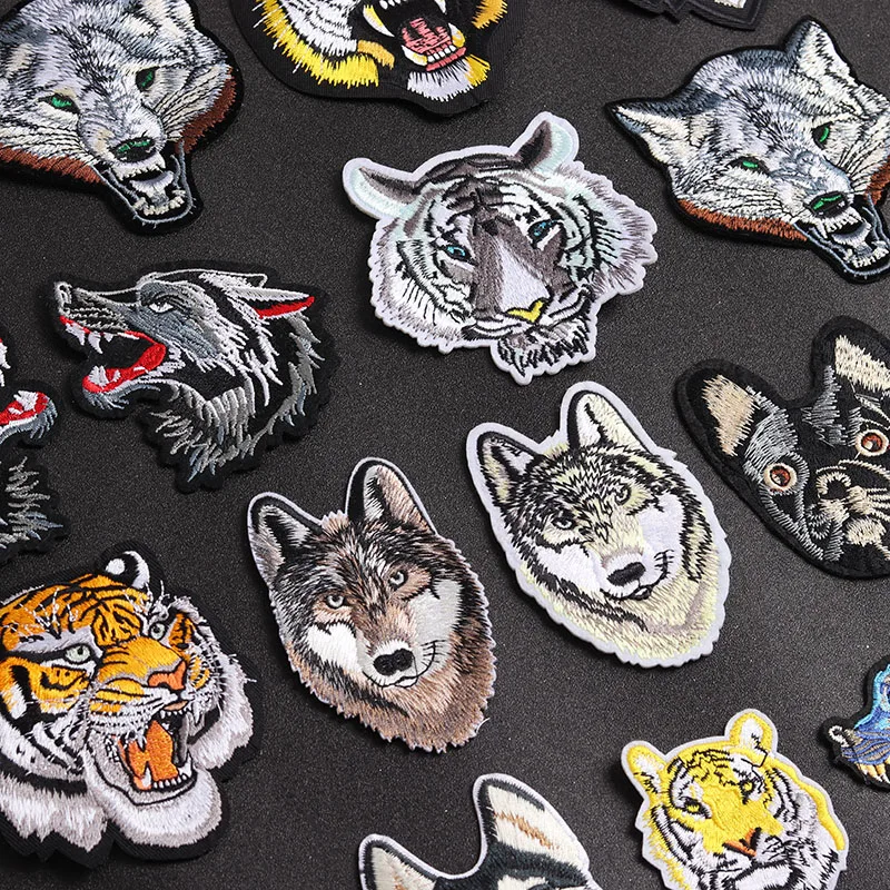 Tiger and Wolf Head Animal clothing patches T-shirt coats jeans Girls Boys Ironing on Clothes Decorative Embroidered stickers