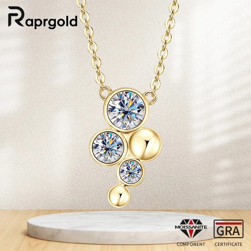 

RAPRGOLD полная круглая огранка Муассанит креативные геометрические подвески ожерелья для женщин стерлингового серебра S925 цепочки ювелирные изделия подарки