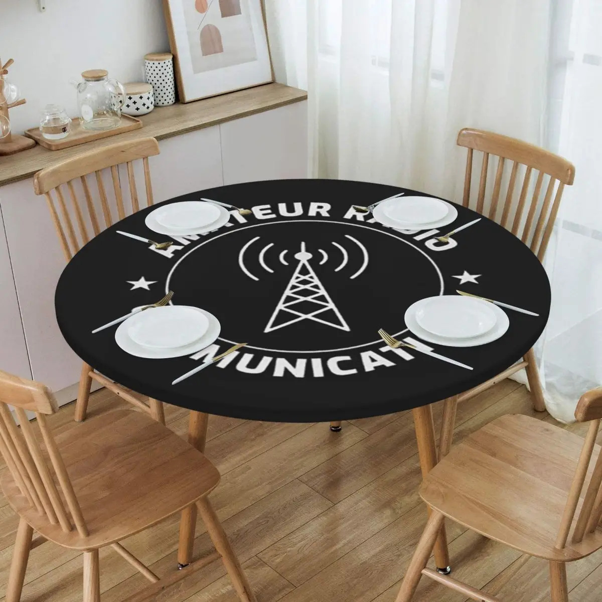 Amateur Ham Radio Operator Gift Waterproof Round Tablecloth Oilproof Table Cloth for Kitchen Events Dining Table Cover