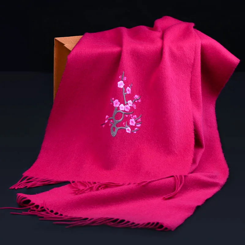 

Famous Ancient Embroidery, Pure Handmade Su Embroidery, Double sided Embroidery, Female Cashmere Wool Scarf and Neck, "Plum Blos