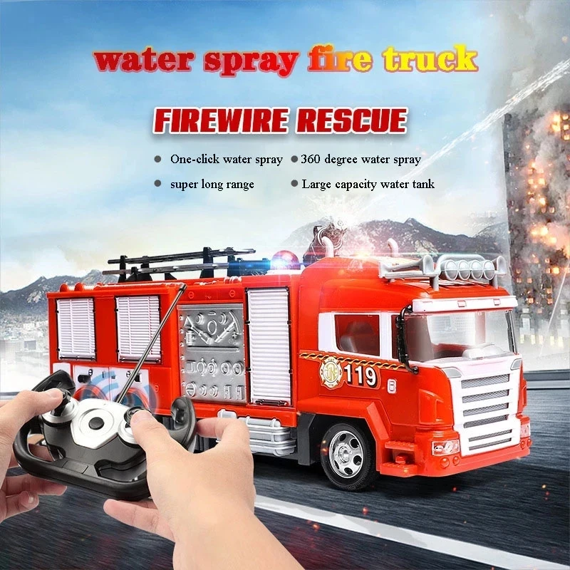 New Electric Remote Control Fire Truck Toy Set Water Spray Fire Truck Children Simulation Sprinkler Engineering Car Boy Toy Gift