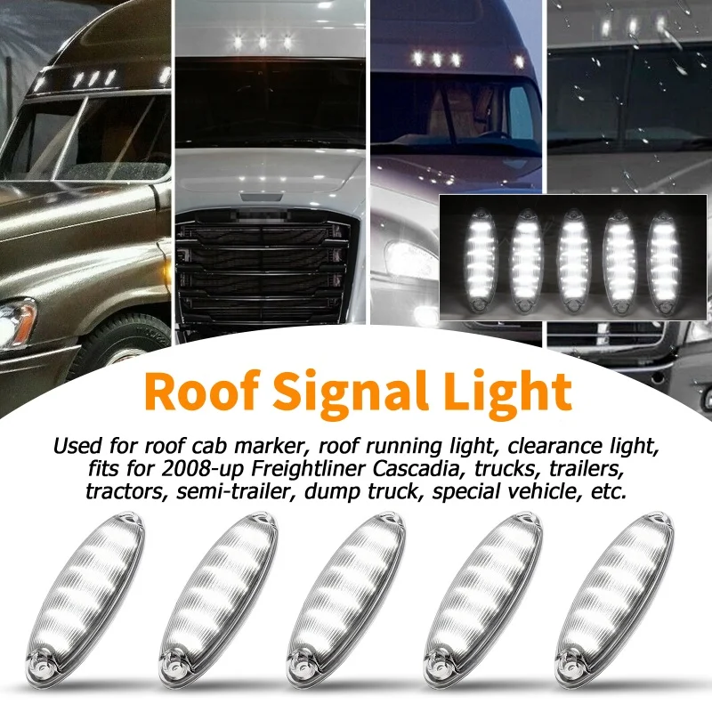 

5Pcs/set For Freightliner Cascadia 12LED Roof Signal Light Universal Roof Marker Running Lights