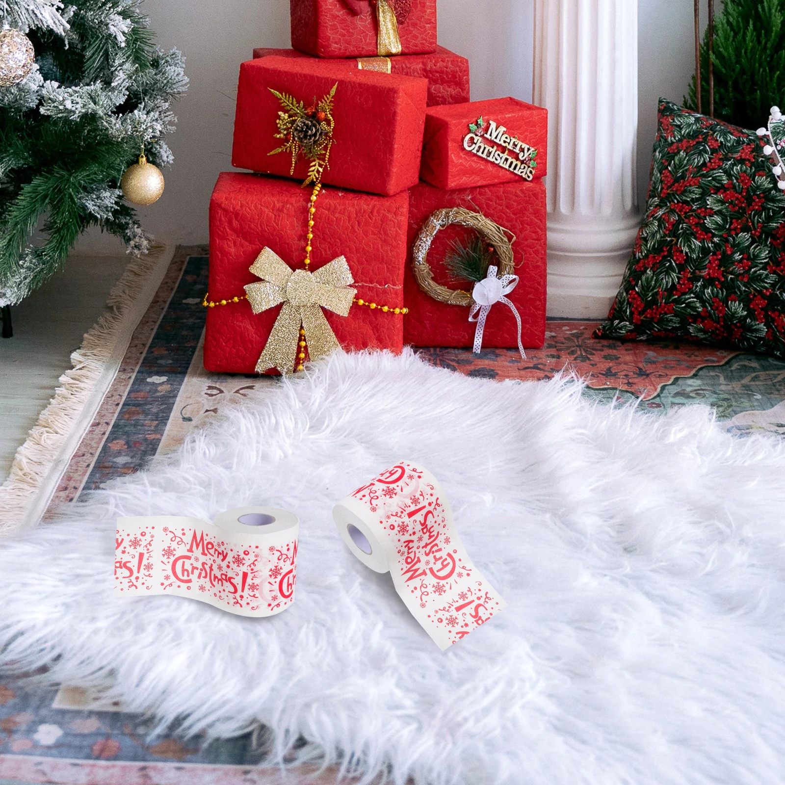 

4 Rolls Christmas Theme Paper Toilet Double Length Holiday Fancy Bathroom Tissue High Quality
