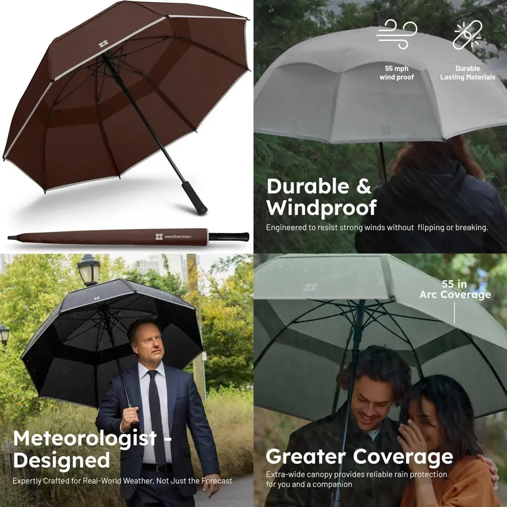 

Windproof Stick Umbrella withstands 55 MPH Winds, Chocolate-toned, Durable and Reliable for Stormy Days