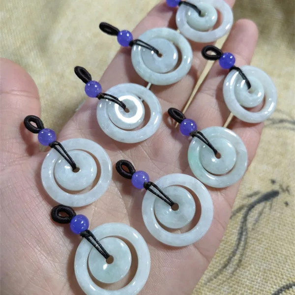 

Myanmar jadeite A mother and child safety buckle white jade pendant versatile men's and women's models