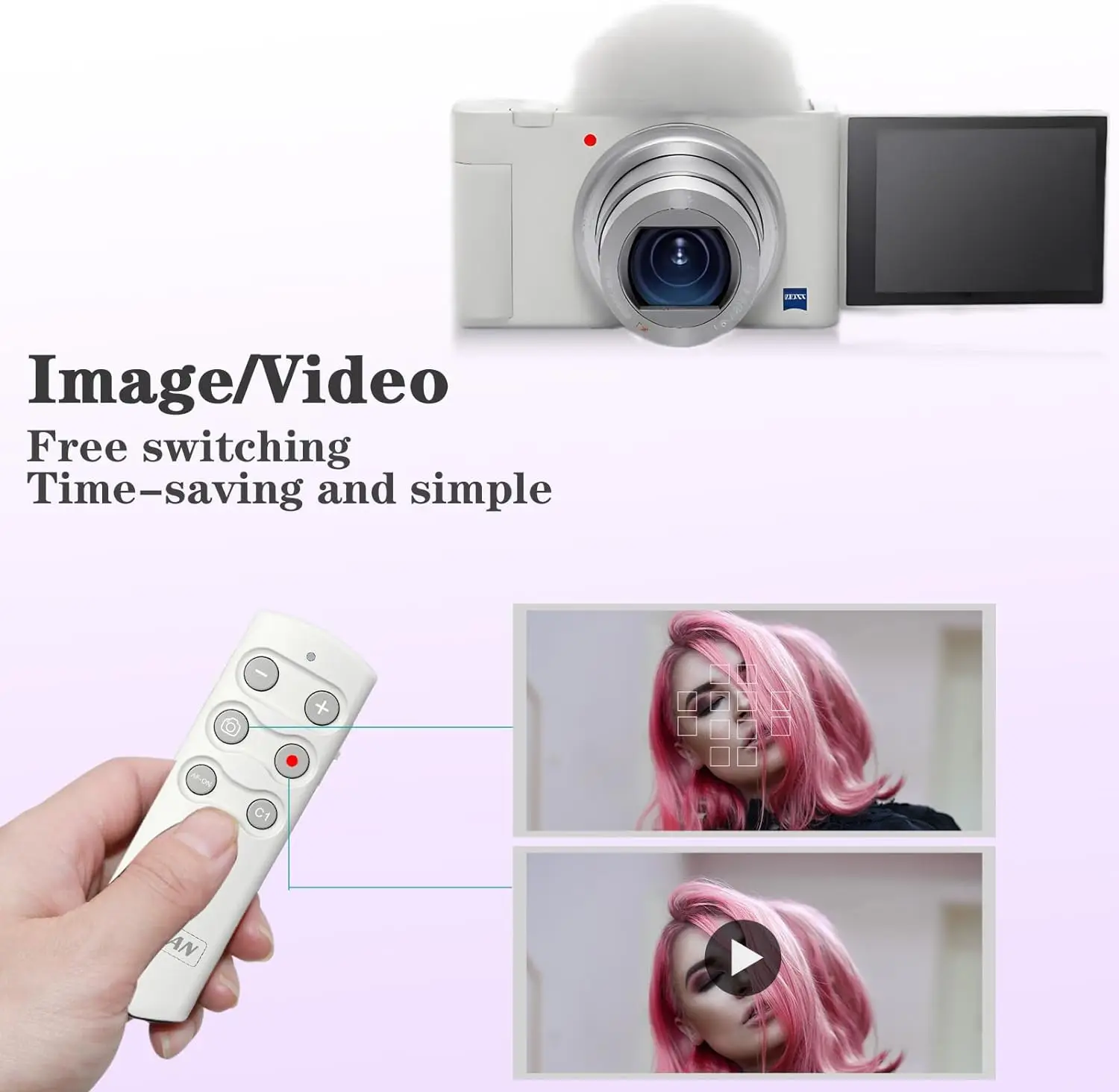 White RMT-P1BT Wireless Remote Control for Sony ZV-1II ZV-E10 a6700 a7RV a7IV a9III a7RIV a6600 Vlogging YouTube TikTok Shooting