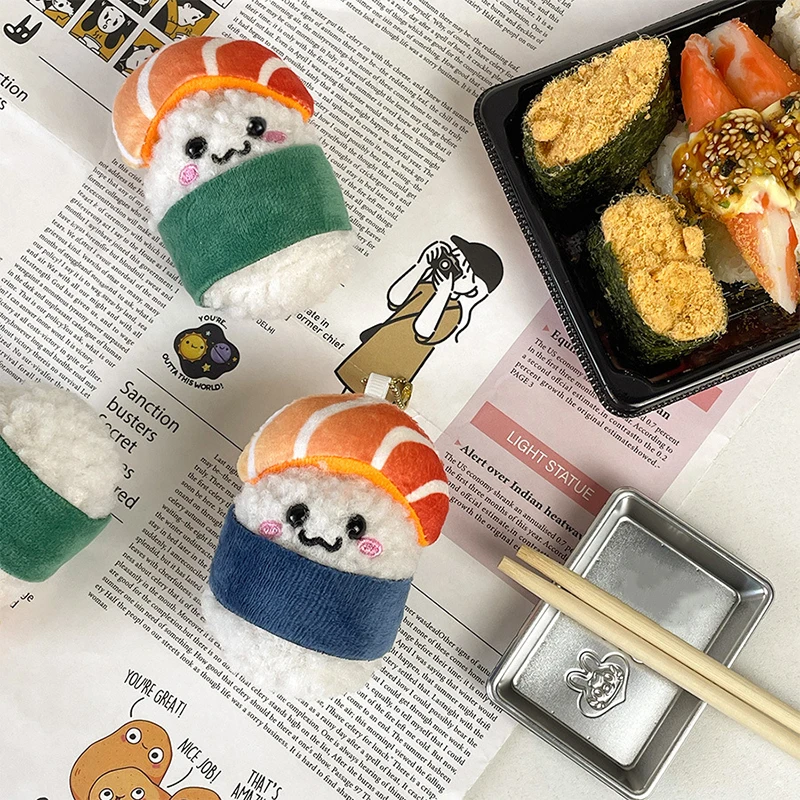SALMON SUSHI Keychain Plush Toys Mini Kawaii Ornaments Doll Pendant Car Keychains Kawaii Accessories Children Birthday Gifts