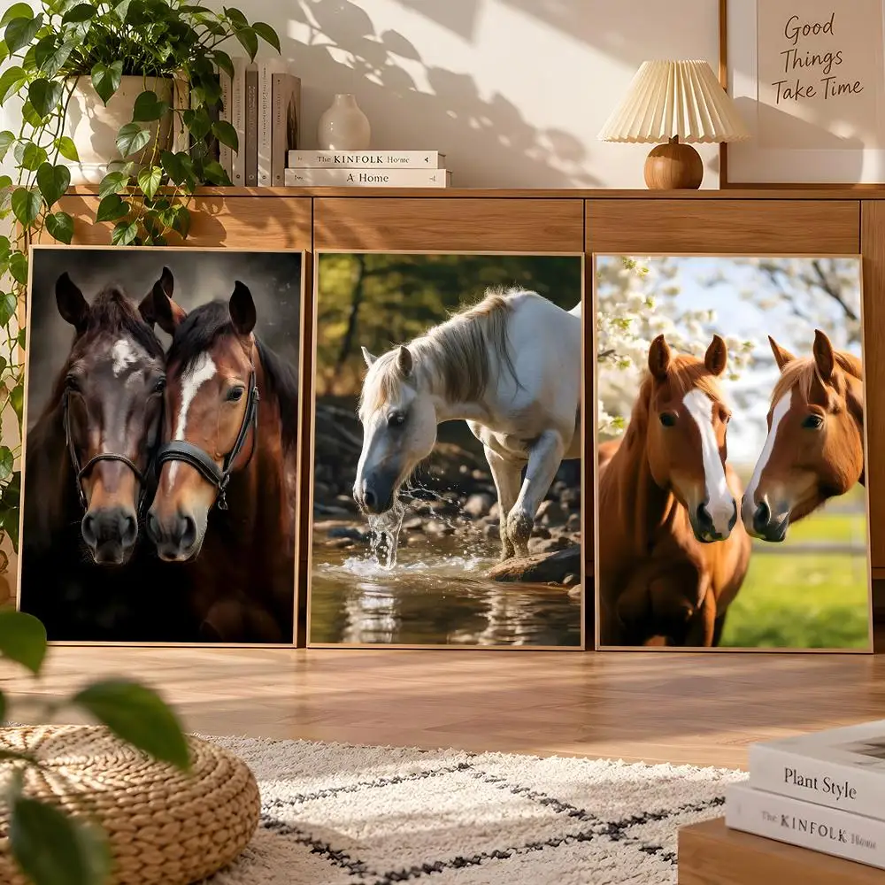 Wild Animals Horse Modern Portrait Poster Matte Self Adhesive Wall Art Waterproof Room Decoration Bedroom