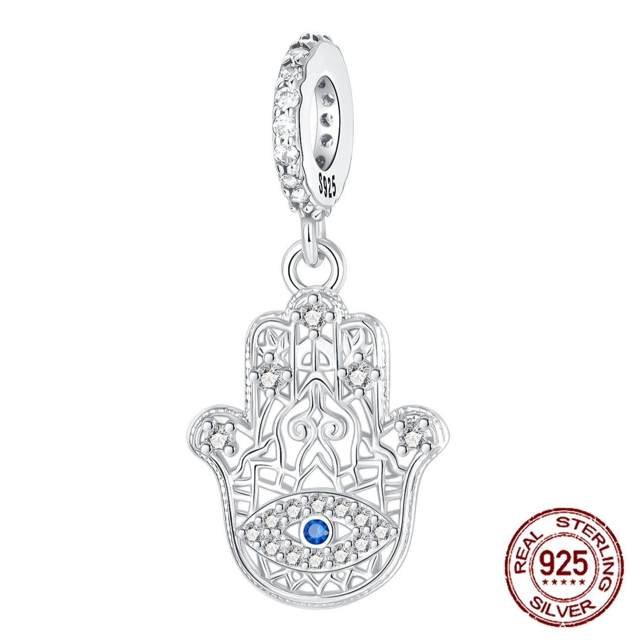 

925 Sterling Silver Hand of Fatima Evil Eye Amulet Talisman Pendant Charm Fit Original Charm Bracelets Women DIY Jewelry Gift