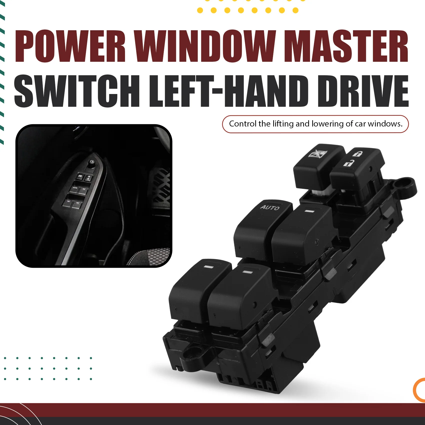 

Left Front Driver Electric Power Window Master Switch Glass Lifter Button 37990-78M00-01 For Suzuki Vitara S-Cross 2015--Boom