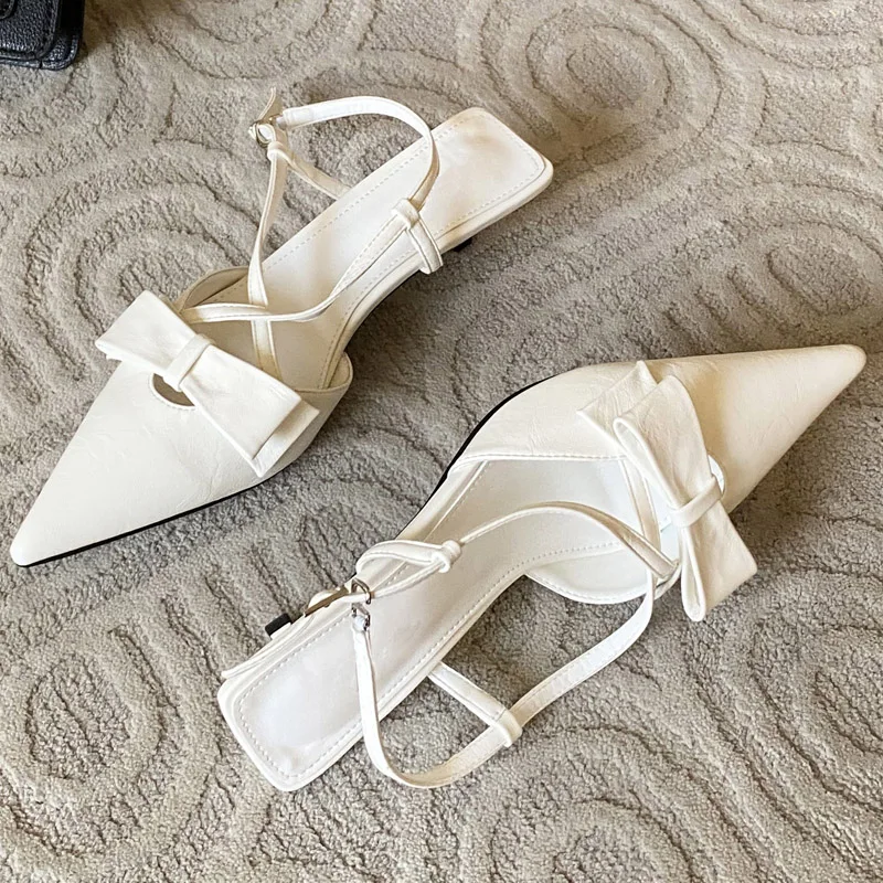 Aneikeh 2025, NEUE Schmetterling-Knoten Schnalle Frauen Pumpen Frühling Mode Spitz Slingback Mid Heels KLEID Party Schuhe süße