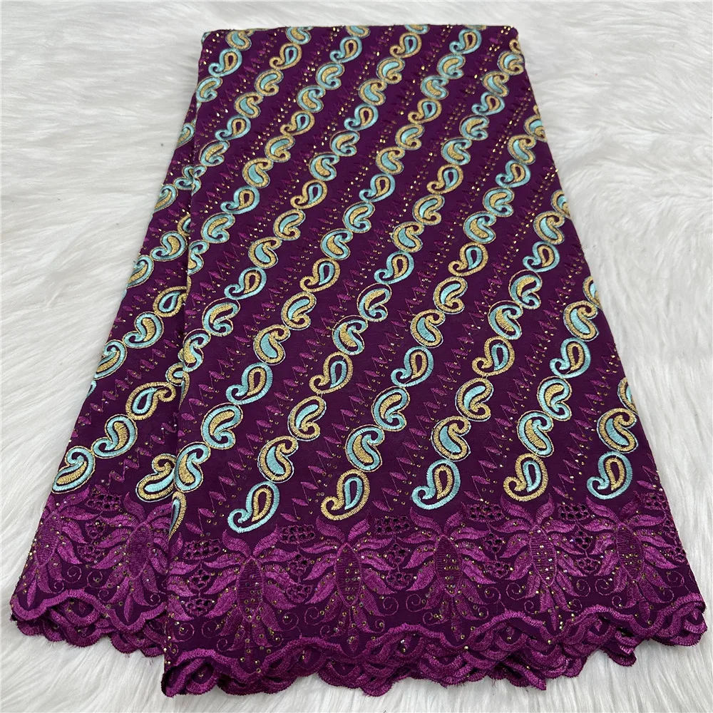 5 Yards Swiss Voile Embroidery Lace, African Premium Cotton Lace Fabric with Stones, for Sewing Wedding Bridal Dress 3187