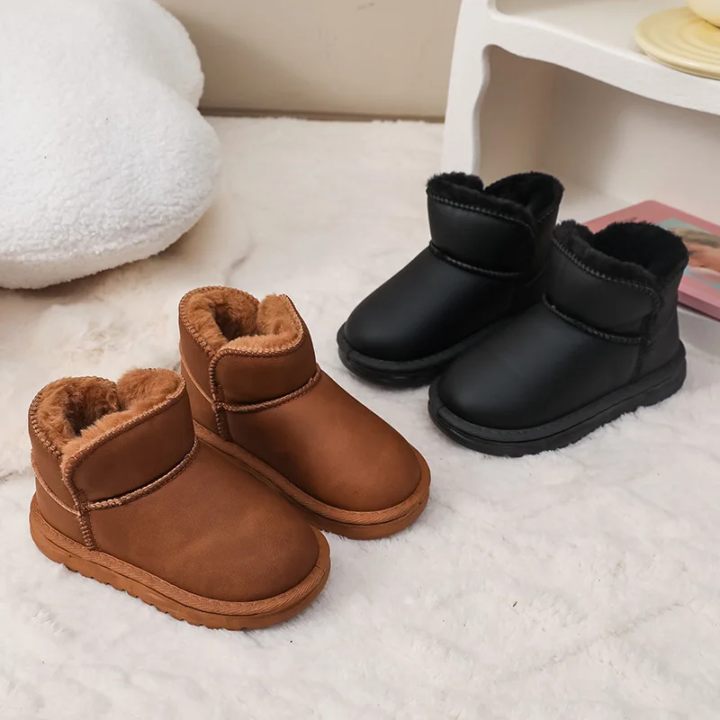Children's Winter Boots Solid Color Outdoor Warmth Furry Hairy Girls Snow Boots Fashion Simple Causal Kids Boys Thermal Boots
