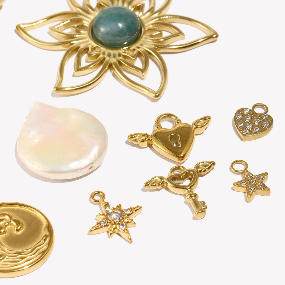 E.B.belle Pearl Flower Heart Series Pendants Charm 316L Stainless Steel Waterproof  Charm DIY Jewelry Making Necklace Earring