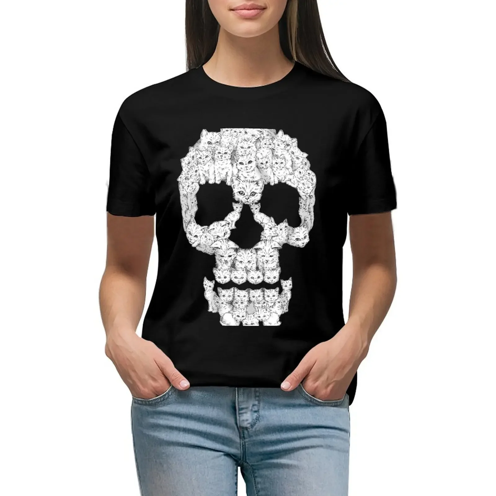 

Skulls are for Pussies T-Shirt tees lady clothes Short sleeve tee Female clothing workout t shirts for Women