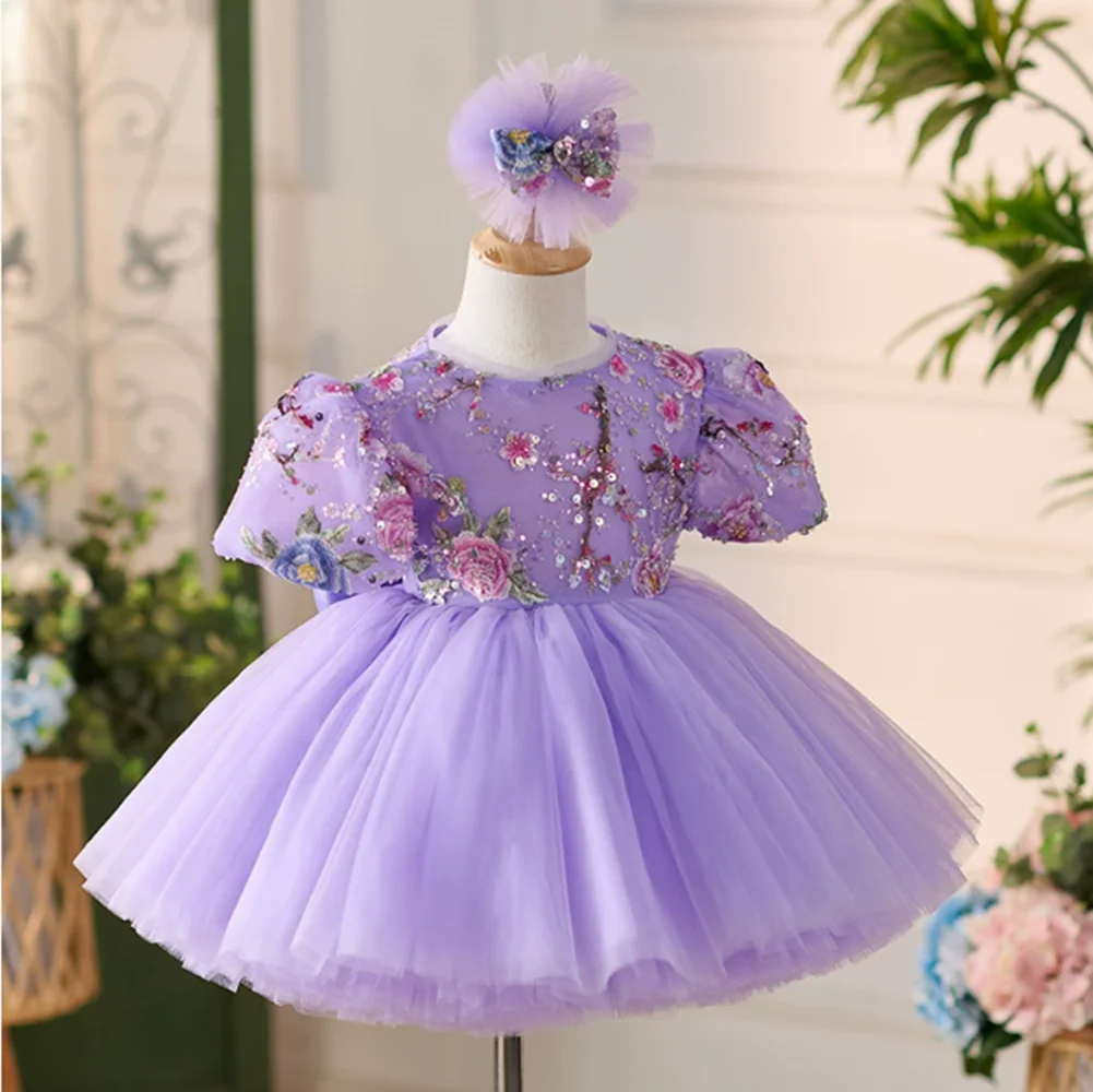 Luxury Gradient Flower Girl Dress Crystal Long Train for Kids Princess Wedding Pageant Birthday Party Gowns