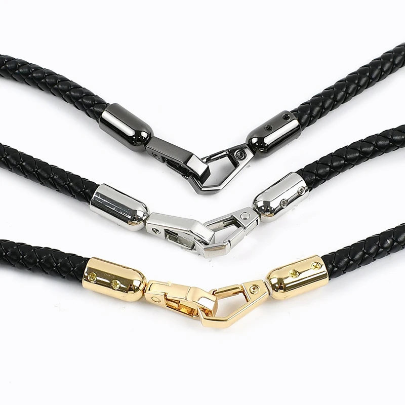 1/2Pcs 30-120cm Black PU Leather Bag Round Rope Handbag Handle Metal Buckle Chain Woven-bag Shoulder Strap Replace Accessories
