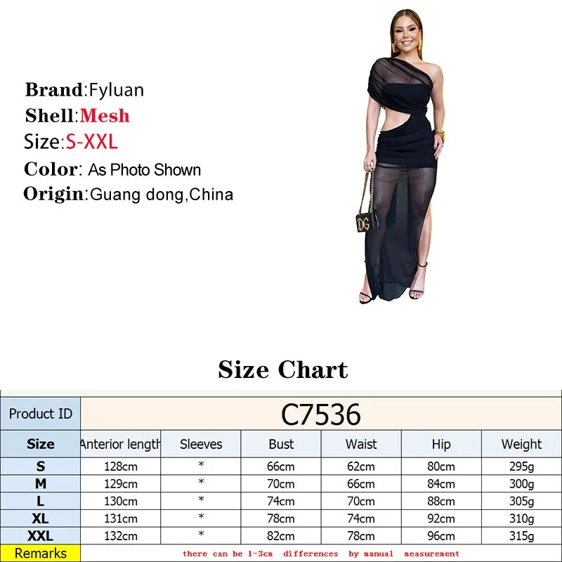 ชุดเดรสออกงานผ้าตาข่ายซีทรูแบบเซ็กซี่ ไหล่เฉียง ผ่าข้าง สีพื้น ทรงไม่สมมาตร สไตล์ยุโรปและอเมริกา