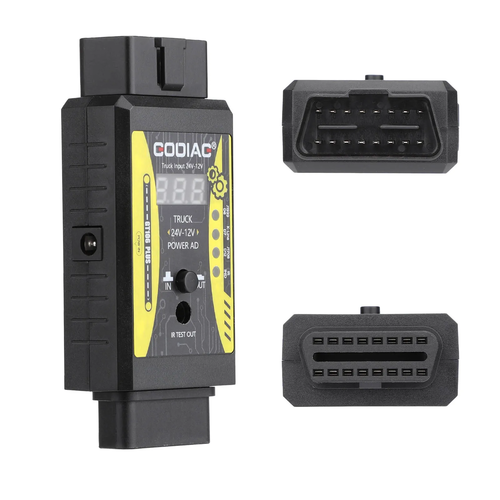 GODIAG GT106 PLUS 24V to 12V Heavy Duty Truck Adapter with Fuel Injector Test & Cleaning and Testing Relay for Cars and Trucks