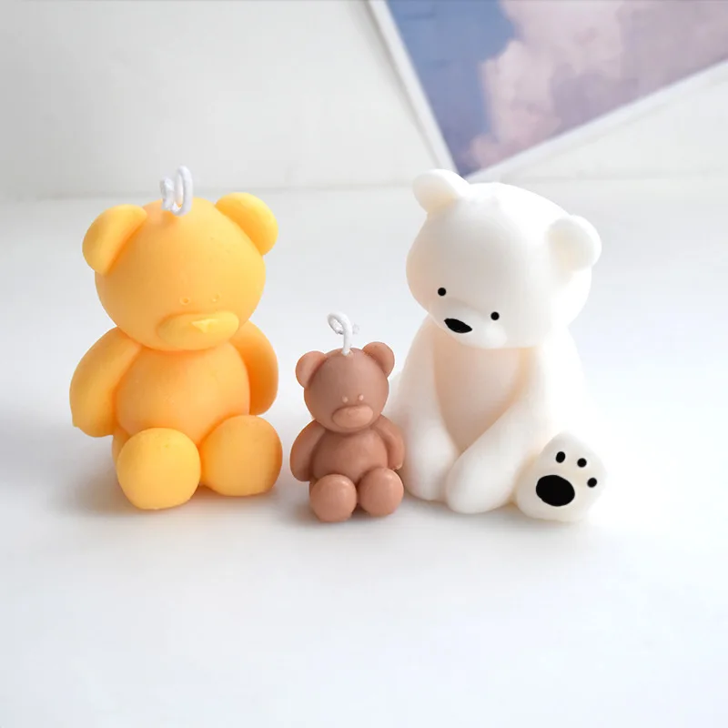 3D Cute Cartoon Bear Silicone Candle Mold Diy Handmade Soap Plaster Ice Cube Baking Mold Birthday Party Wedding Gift Making Mold