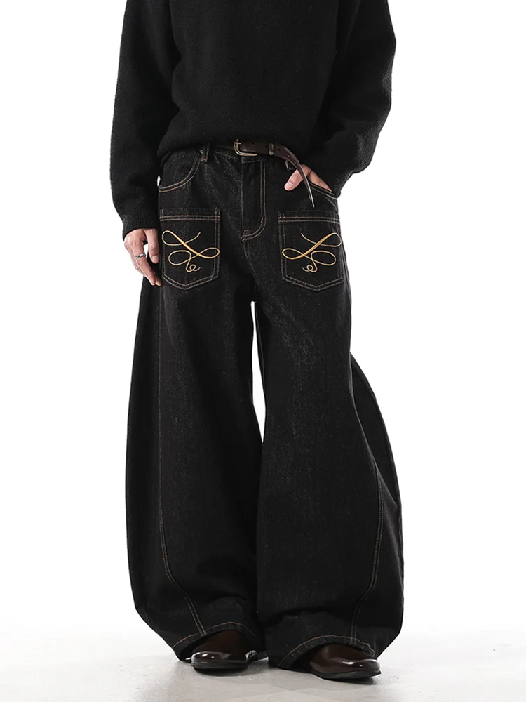 

plus Size Vintage Denim Black Wide Leg Knife Jeans Women's Anti-Wear Design Straight Loose Casual Long Trousers