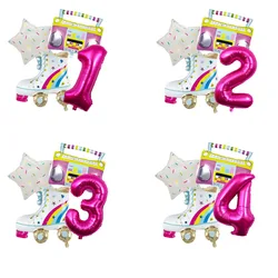 4pcs Radio Roller Skates Foil Number Balloon Boombox Rollerblade Retro Music Rock Ballons Birthday Party Decoration Kid Toy