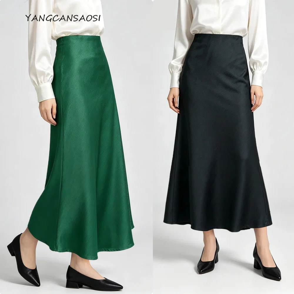 Advanced Women's Fashion Clothing Slanted Cut 95% Natural Mulberry Silk Elastic Jacquard Satin Extended Party Bodycon Skirt