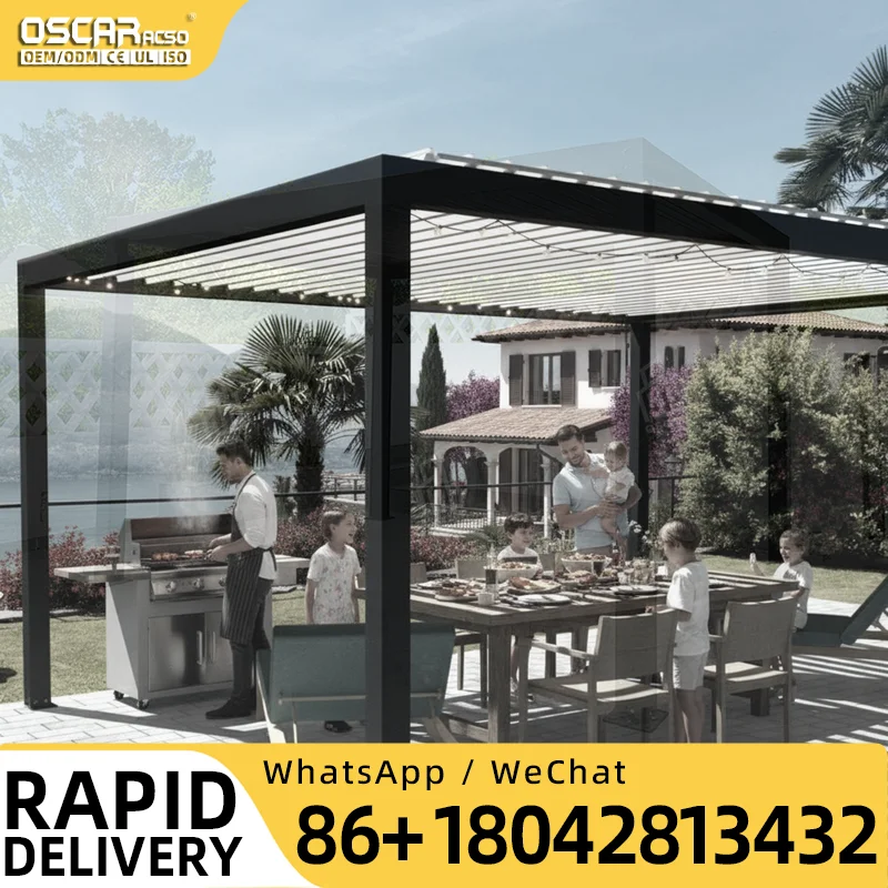 4*3 3*4 Motorized Electric Modern Outdoor Aluminum Louvered Pavilion Gazebo with Sides Roof for Garden Patio Yard pergola