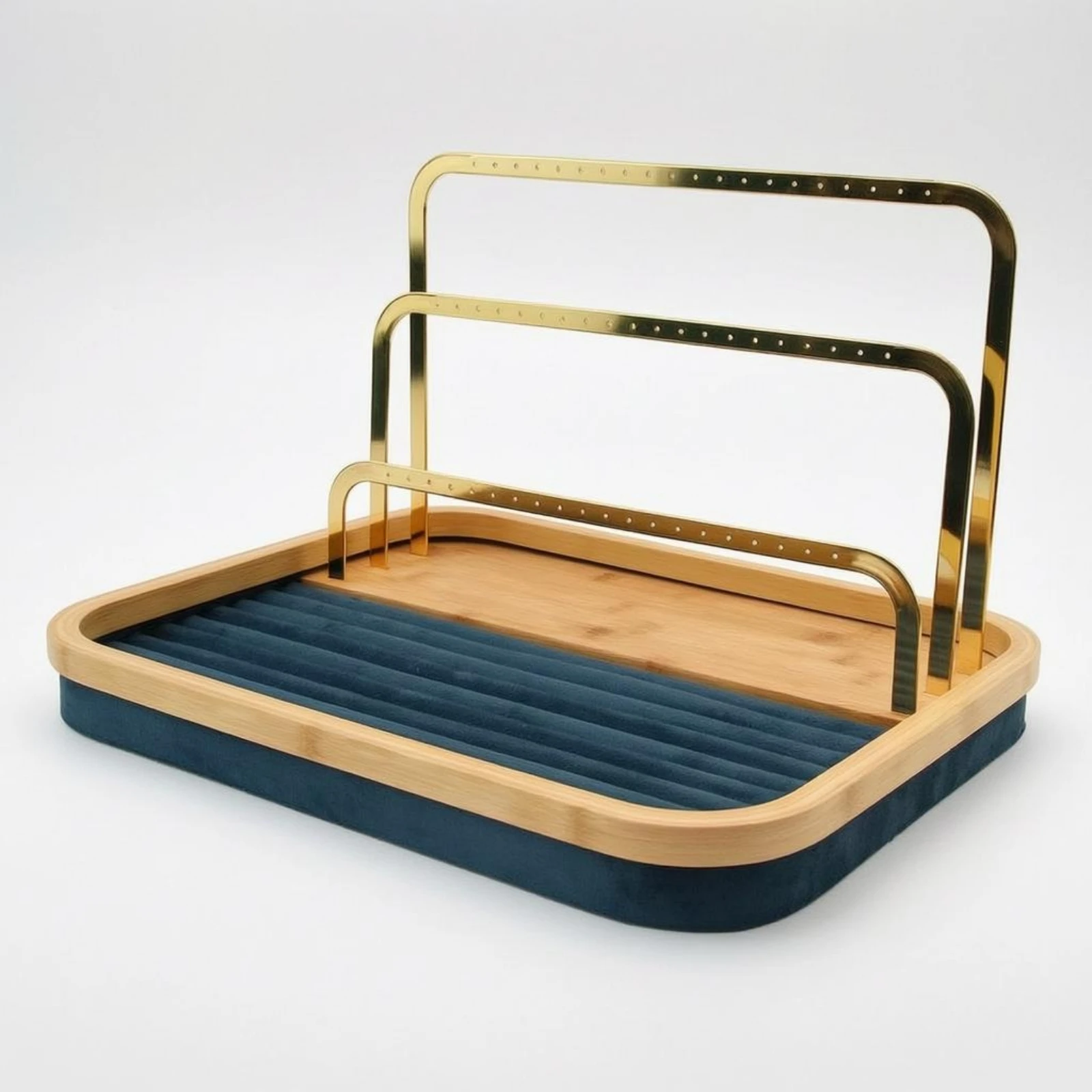

Jewelry Display Stand Bamboo Wood 3 Tier Jewelry Stand Necklace Holder with Tray Stepped Tiers Bracelet Display Rack Gold-Tone