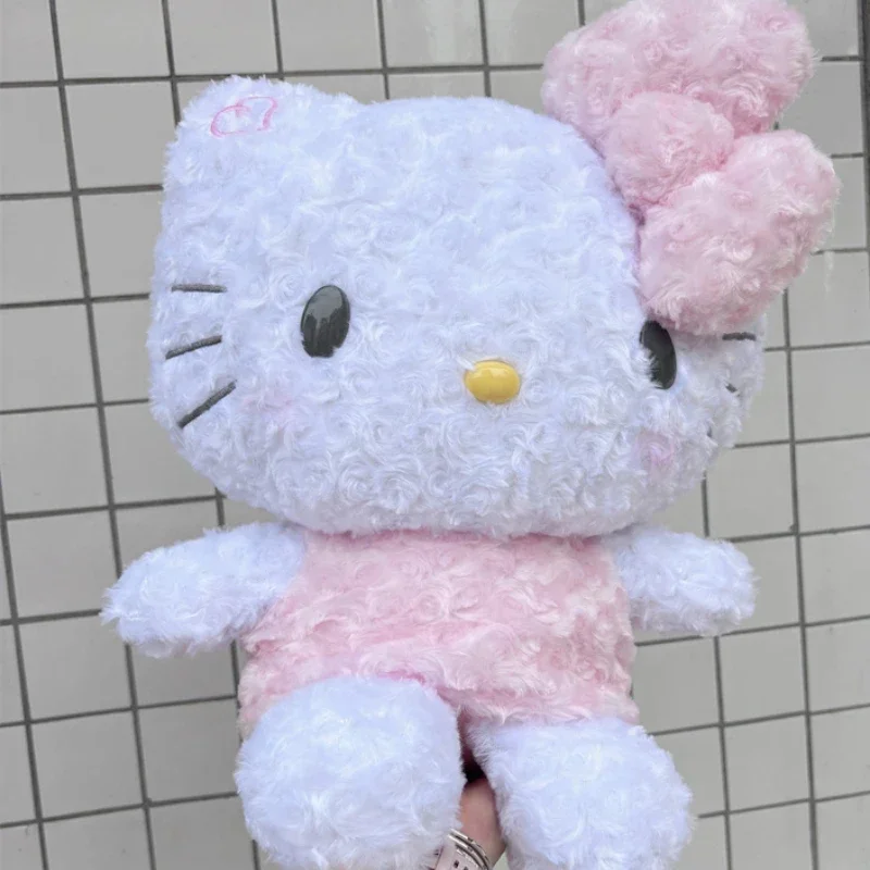 Sanrio mainan boneka Anime lucu boneka kucing Hello Kitty kucing plus Rose 47cm hadiah Natal ulang tahun anak bantal tidur boneka Anime lucu